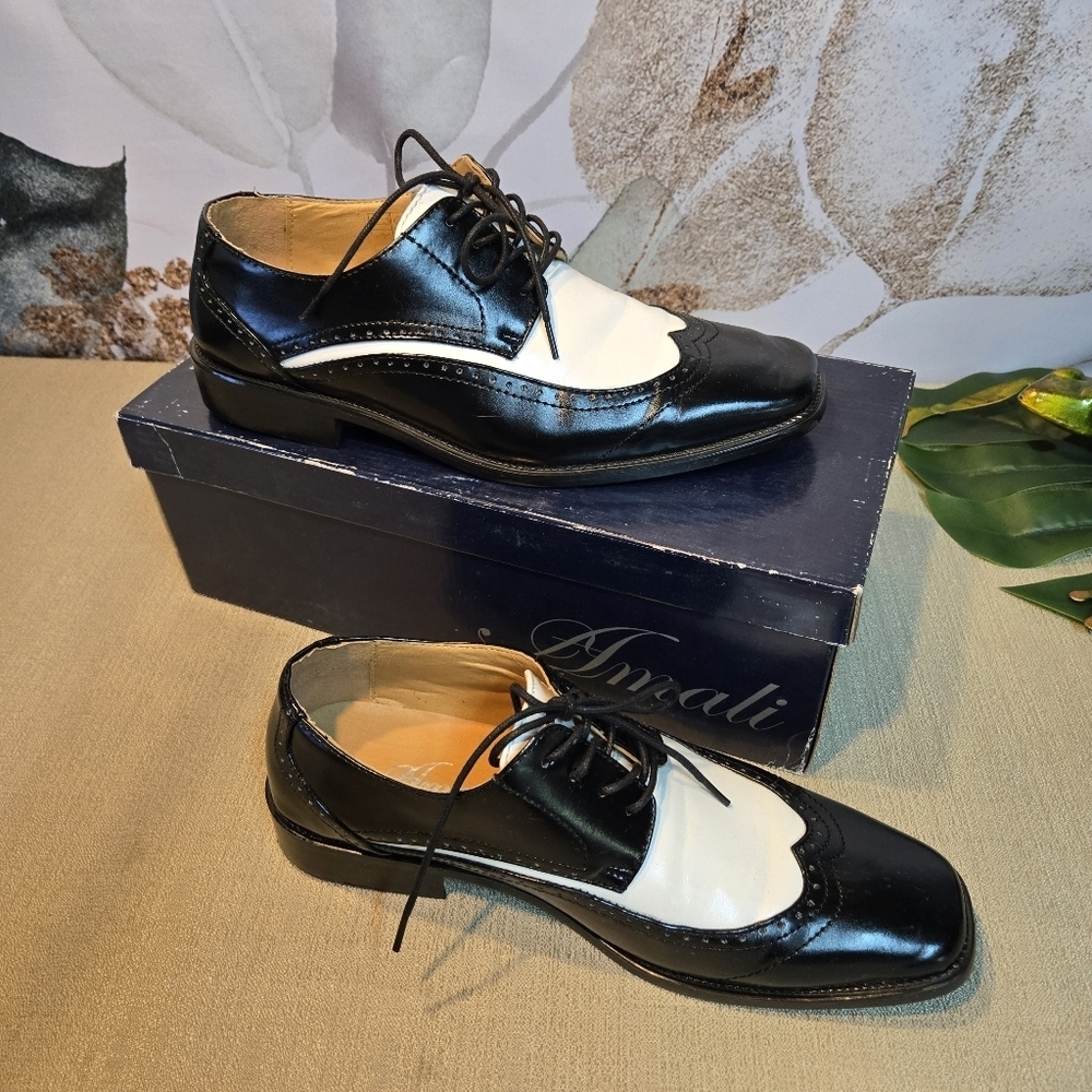 Amali Black White Spectator Shoes Sz 8 Mens Formal Wedding Prom - Picture 3 of 7
